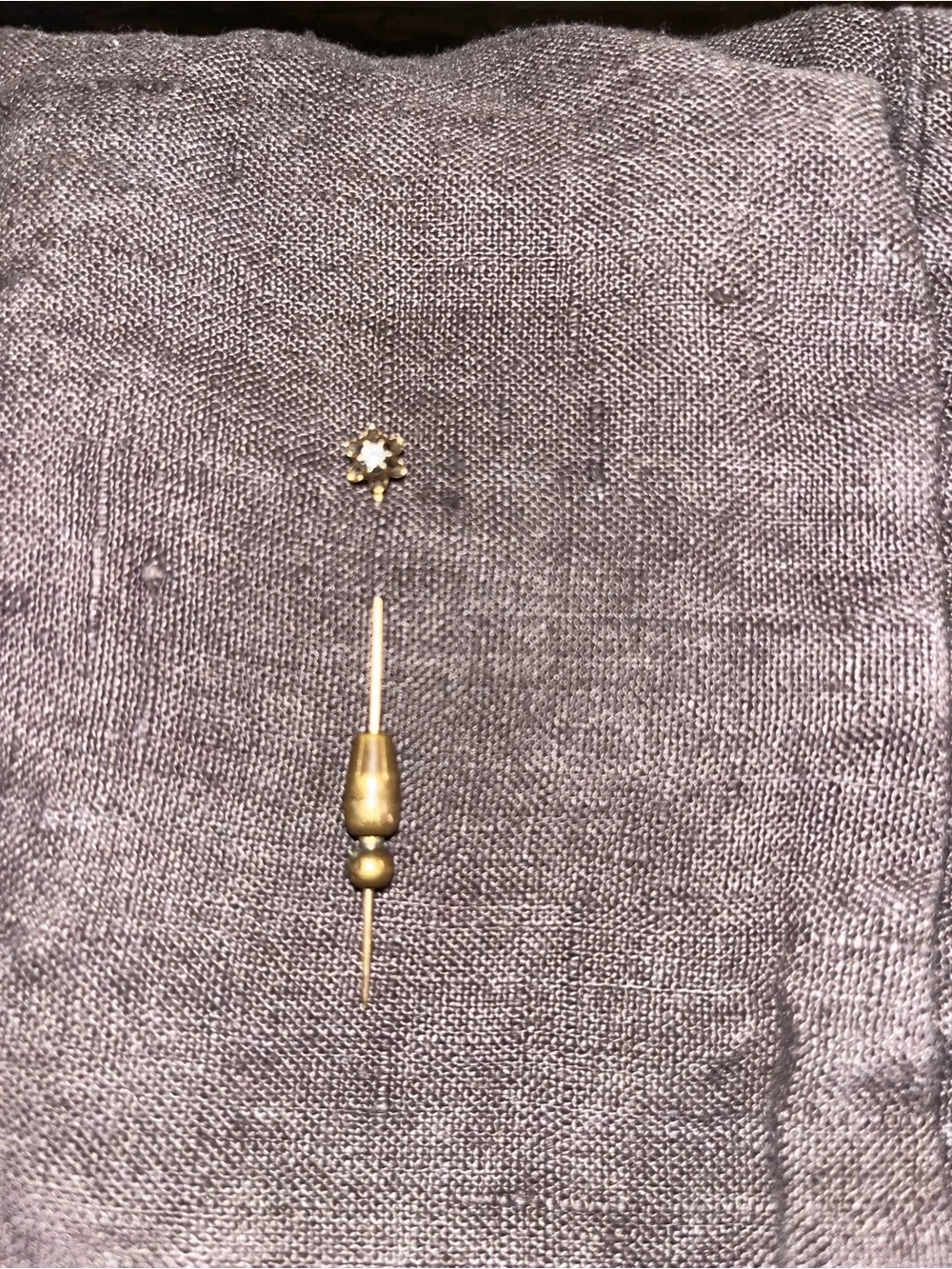 Antique 14K Gold & Diamond Starburst Stick Pin with 